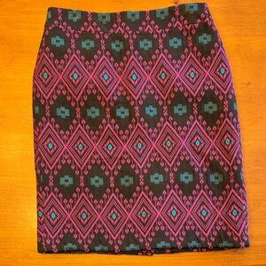 Ann Taylor Pink and Blue Geometric Pencil Skirt